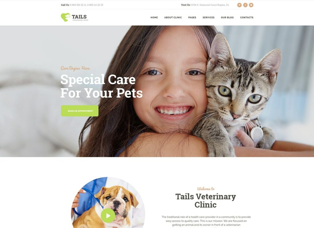 Tails | Veterinary Clinic, Pet Care & Shop WordPress Theme