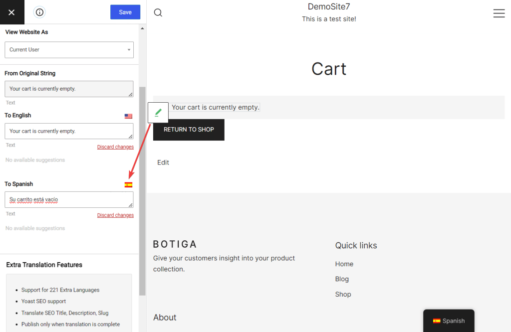 Translate WooCommerce empty cart page