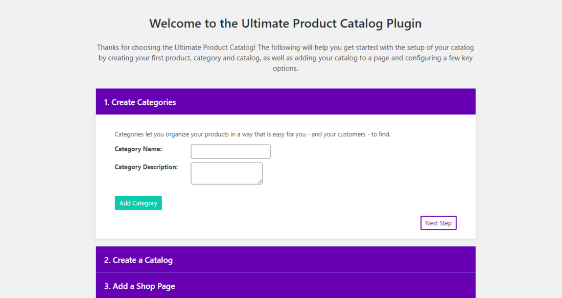 Ultimate Product Catalog setup page