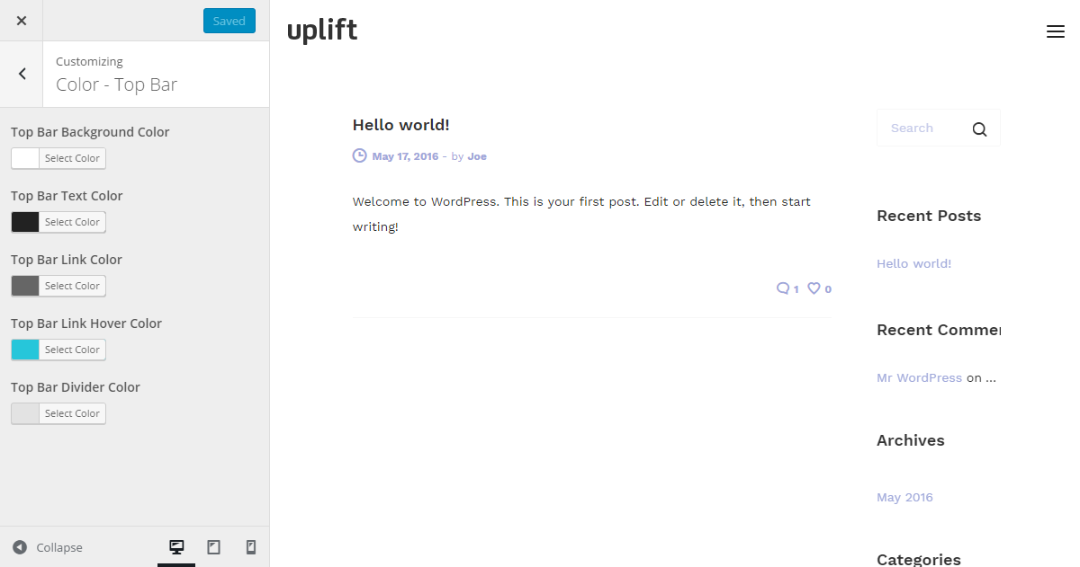 Uplift WordPress Theme Review Customizer Color