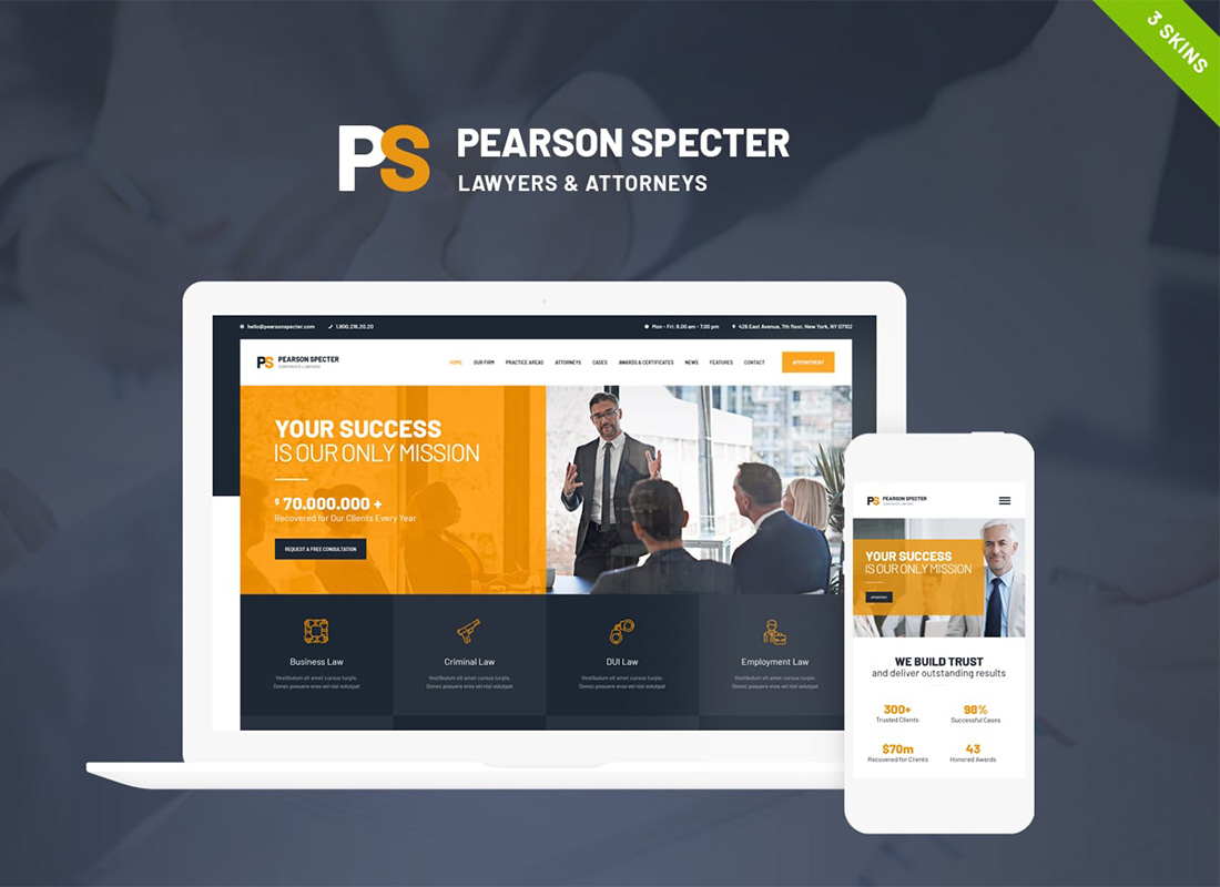 Pearson Specter | WordPress Theme for Lawyer & Attorney