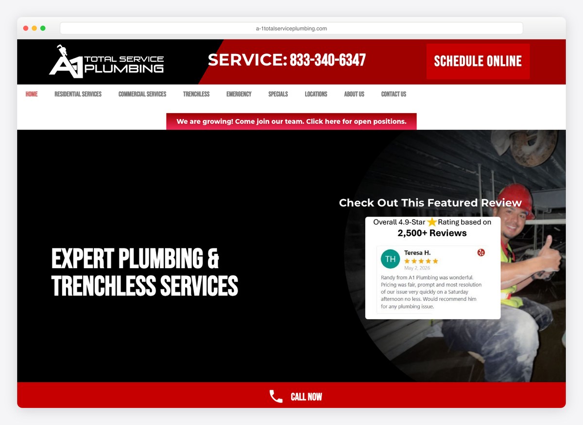 A-1 Total Service Plumbing plumbing website homepage