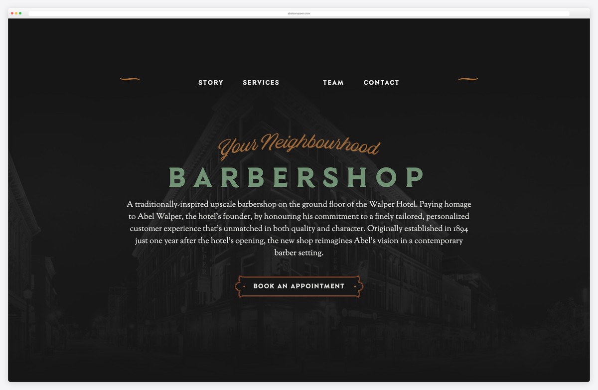 abels on queen vintage barbershop retro website example