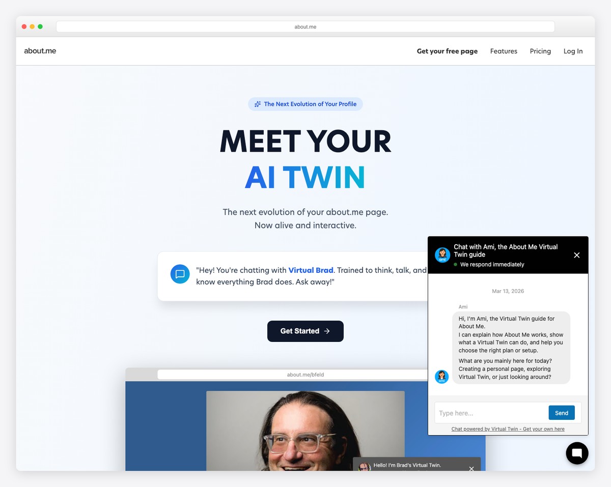About.me digital business card personal website with bio and social links