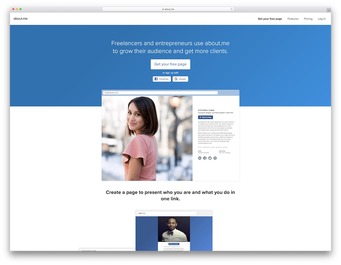 about me best one page website builder