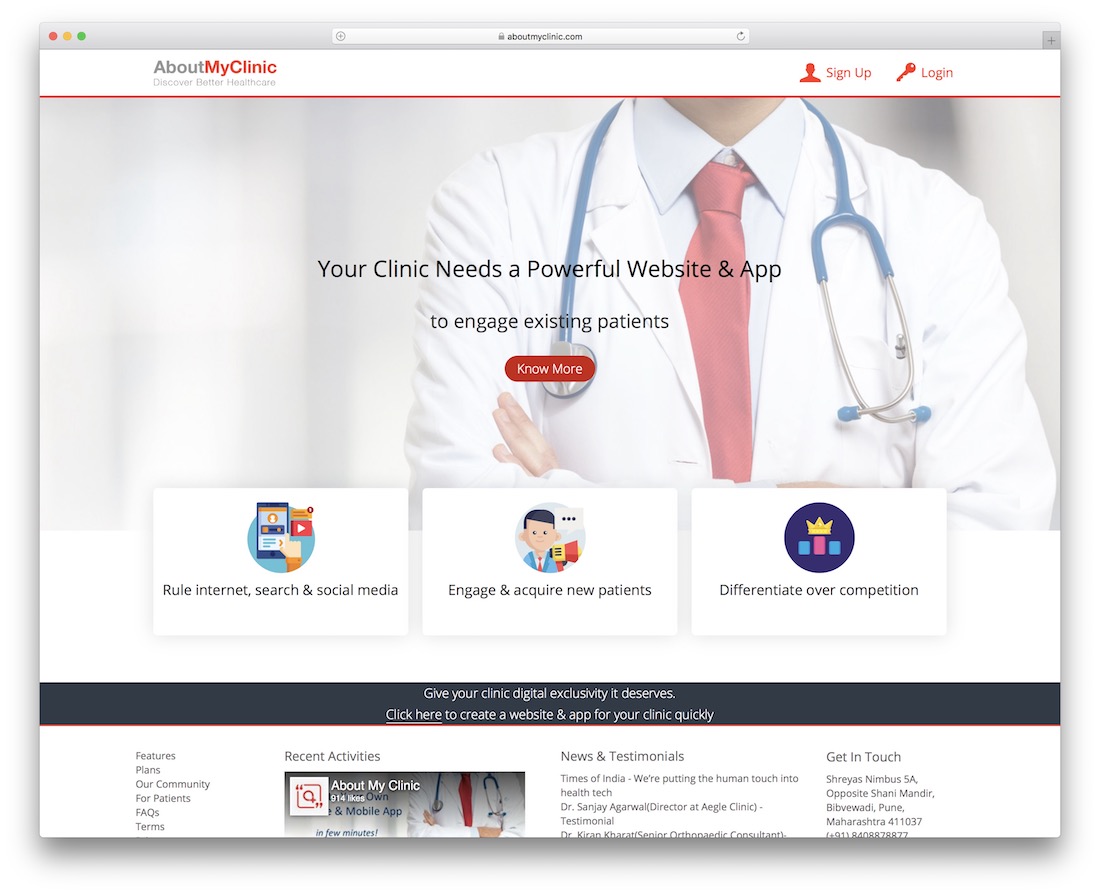 aboutmyclinic medical website builder