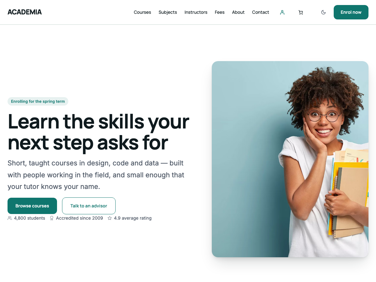 The Academia WordPress theme home page