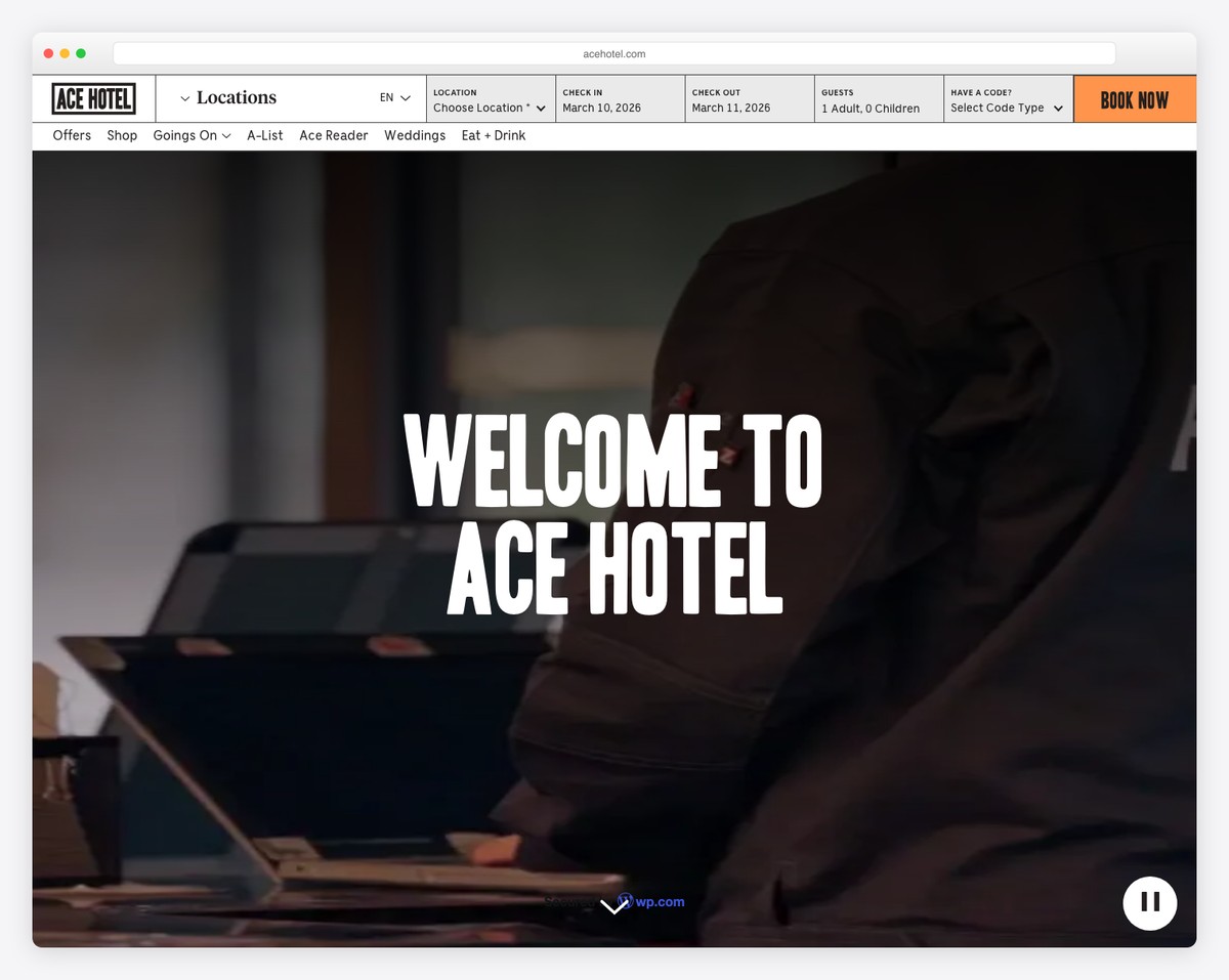 ace hotel website example