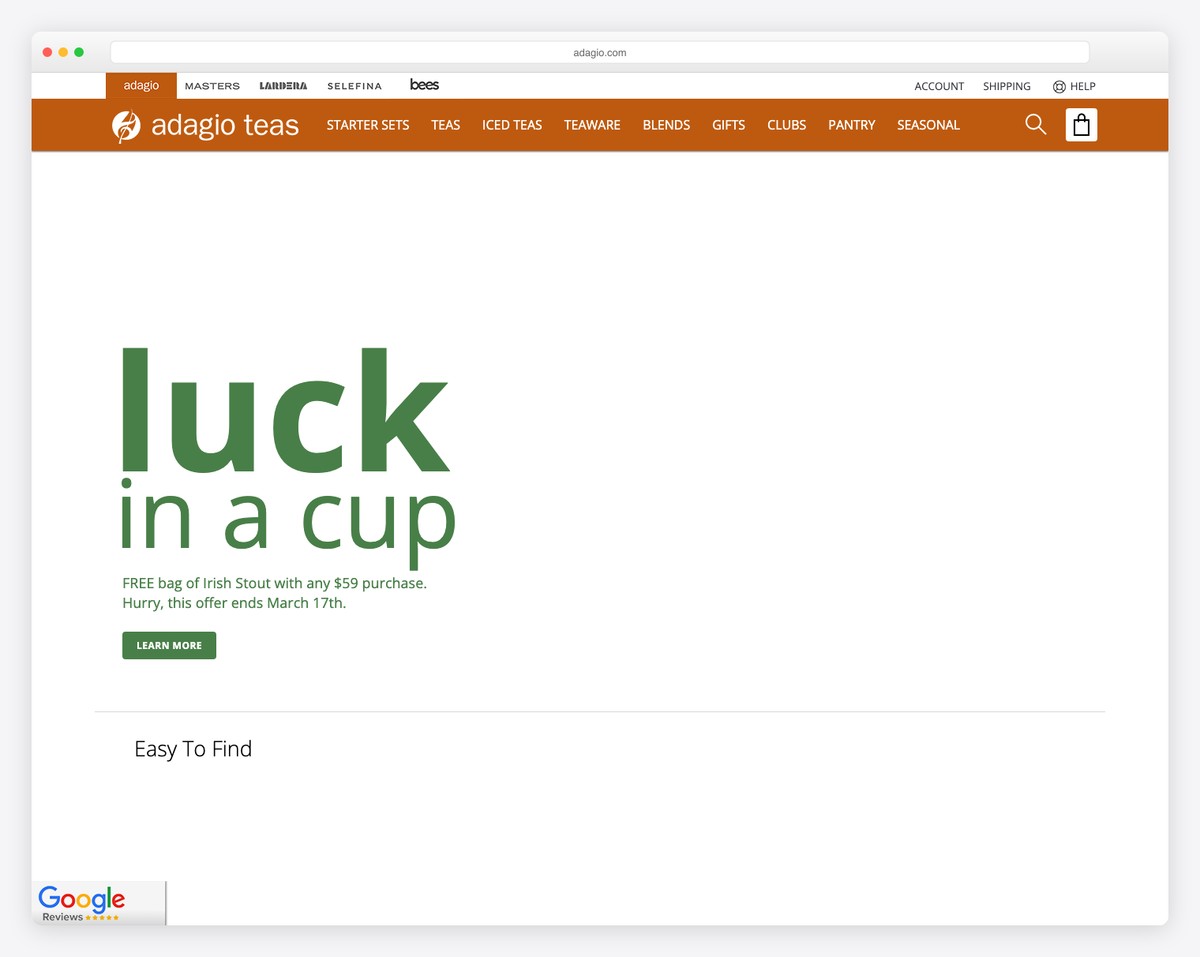 adagio teas website example