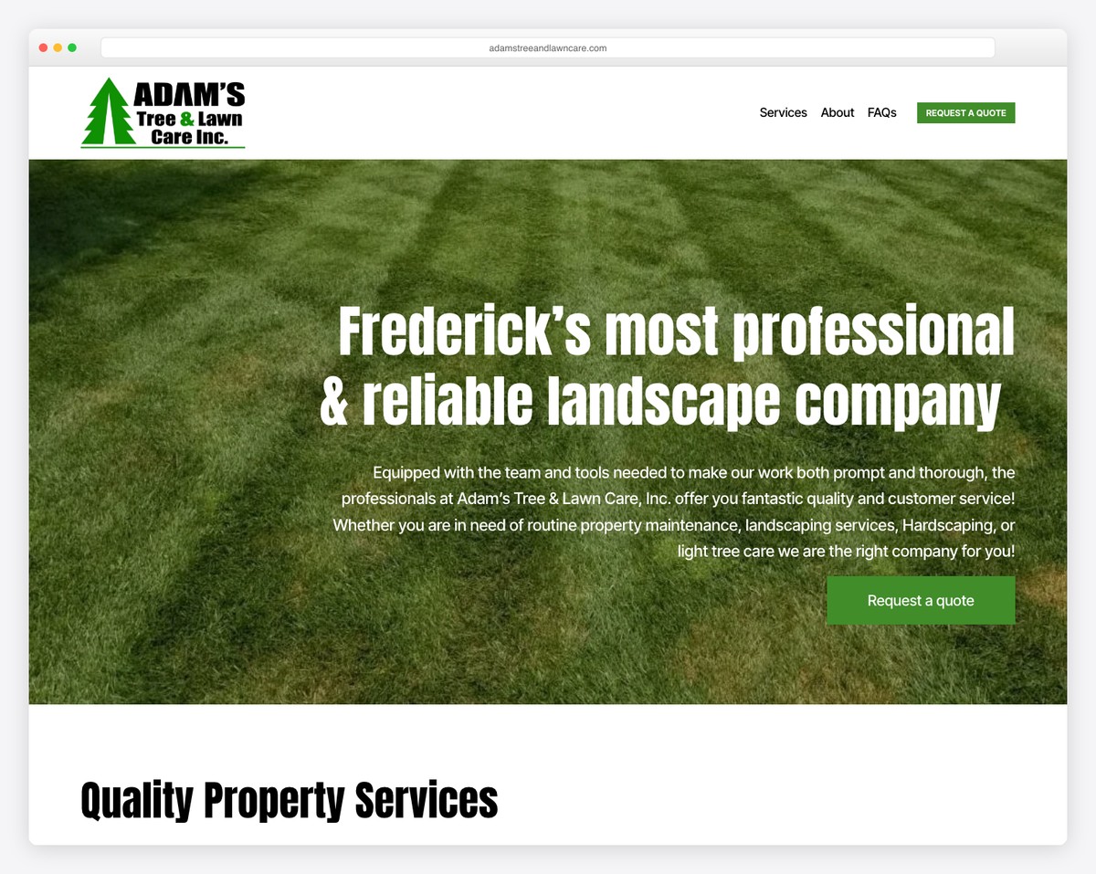 adams tree and lawn care website example