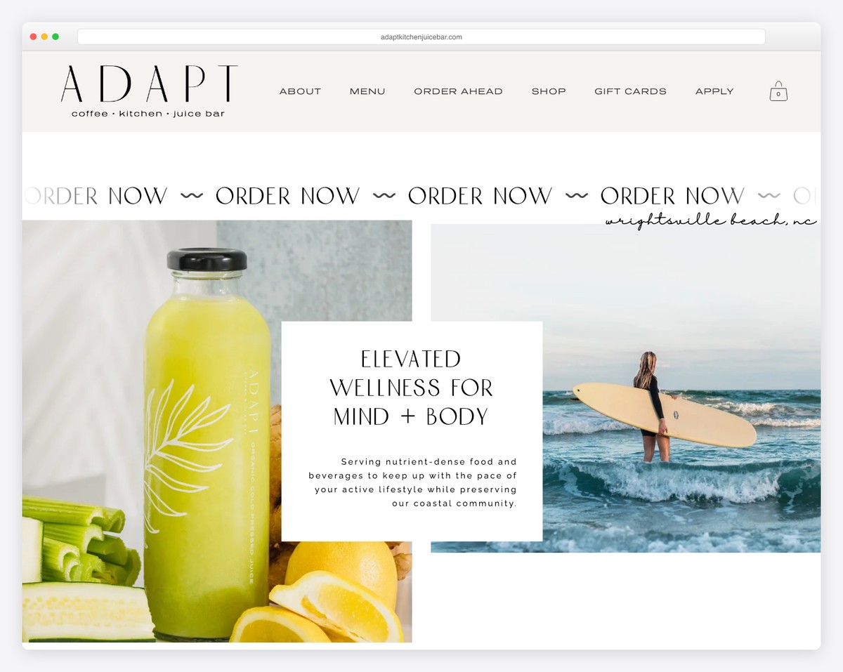 adapt kitchen and juice bar website example