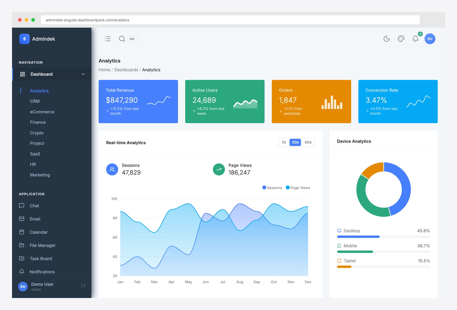 AdminDek Angular admin dashboard template