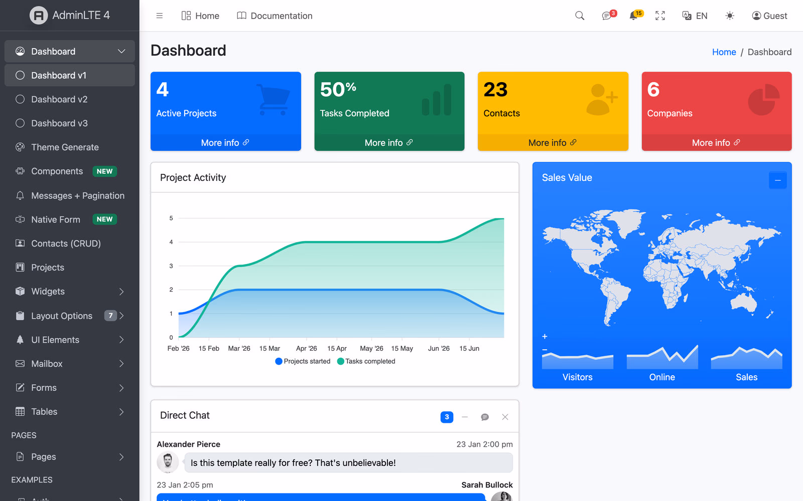 Official AdminLTE 4 for Django — free admin dashboard theming django.contrib.admin with a config-driven sidebar and CRUD