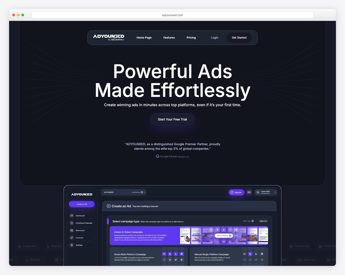 adyouneed startup website