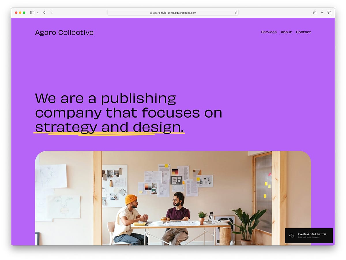 Agaro - publishing company website example by Squarespace