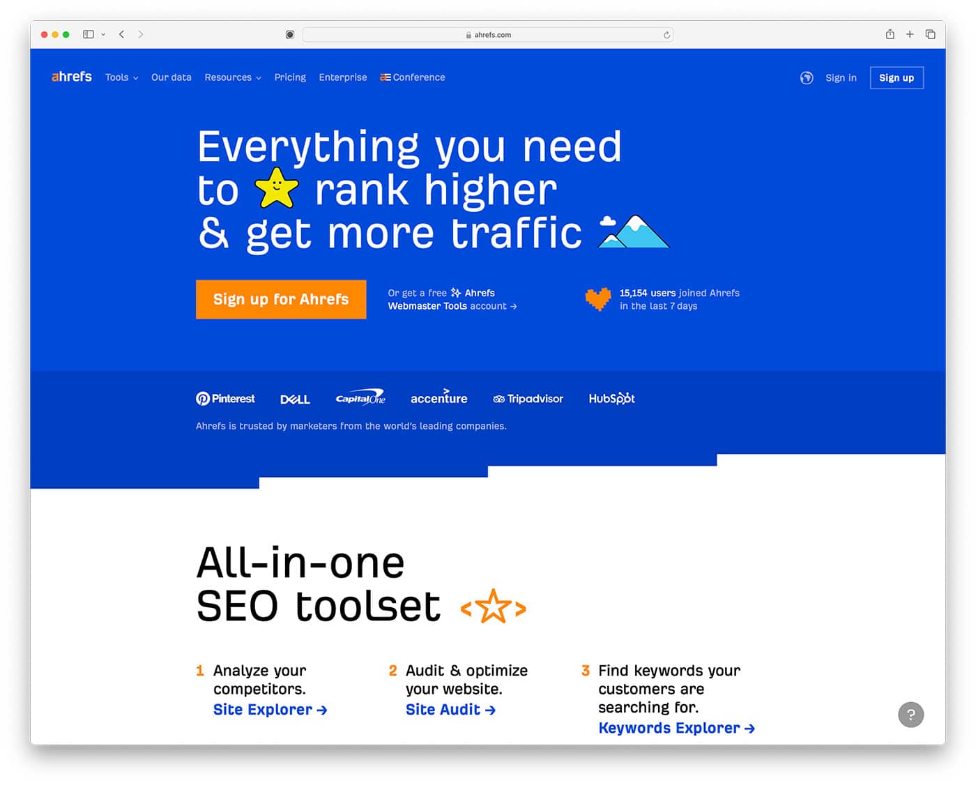 Ahrefs - simple SEO tool landing page example