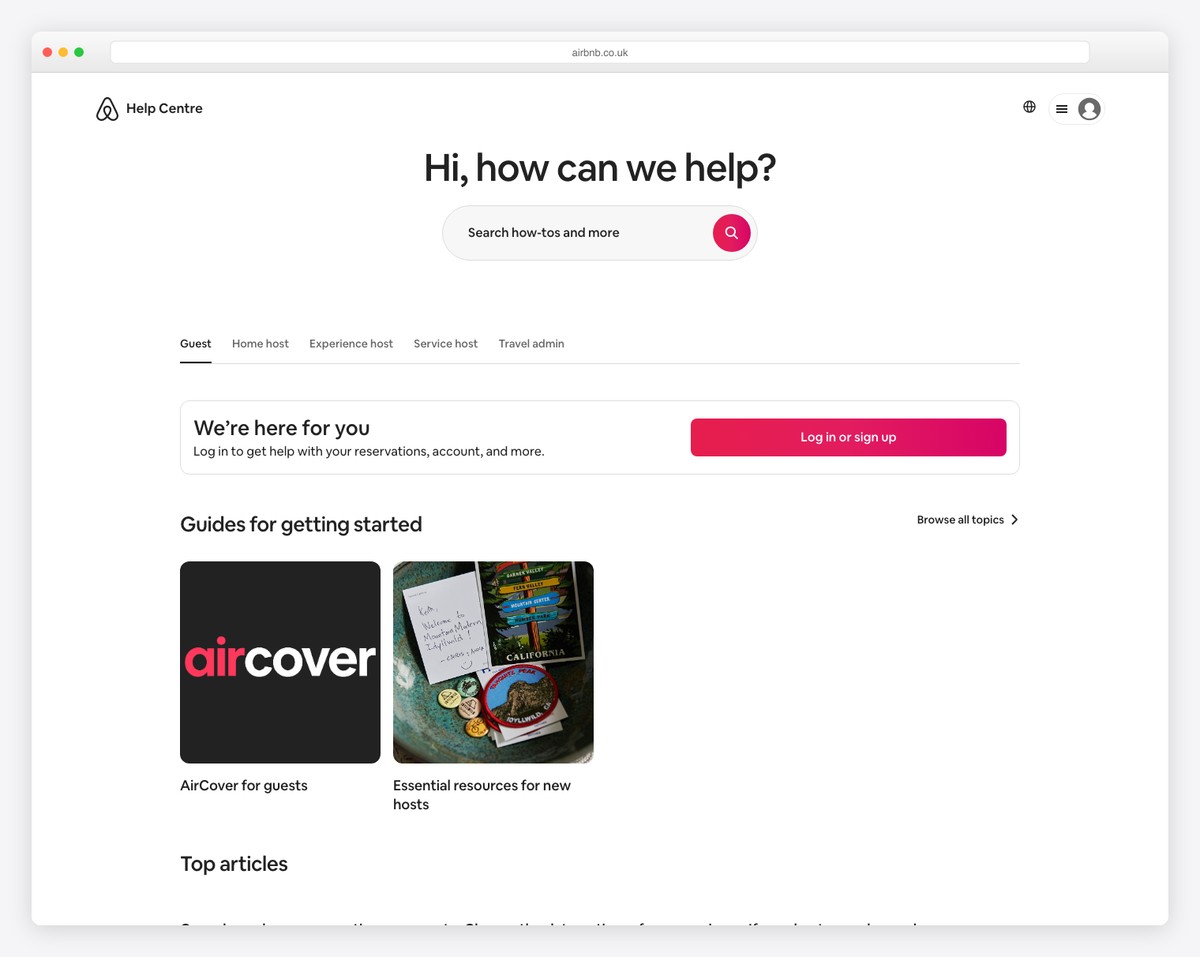 airbnb help center page example