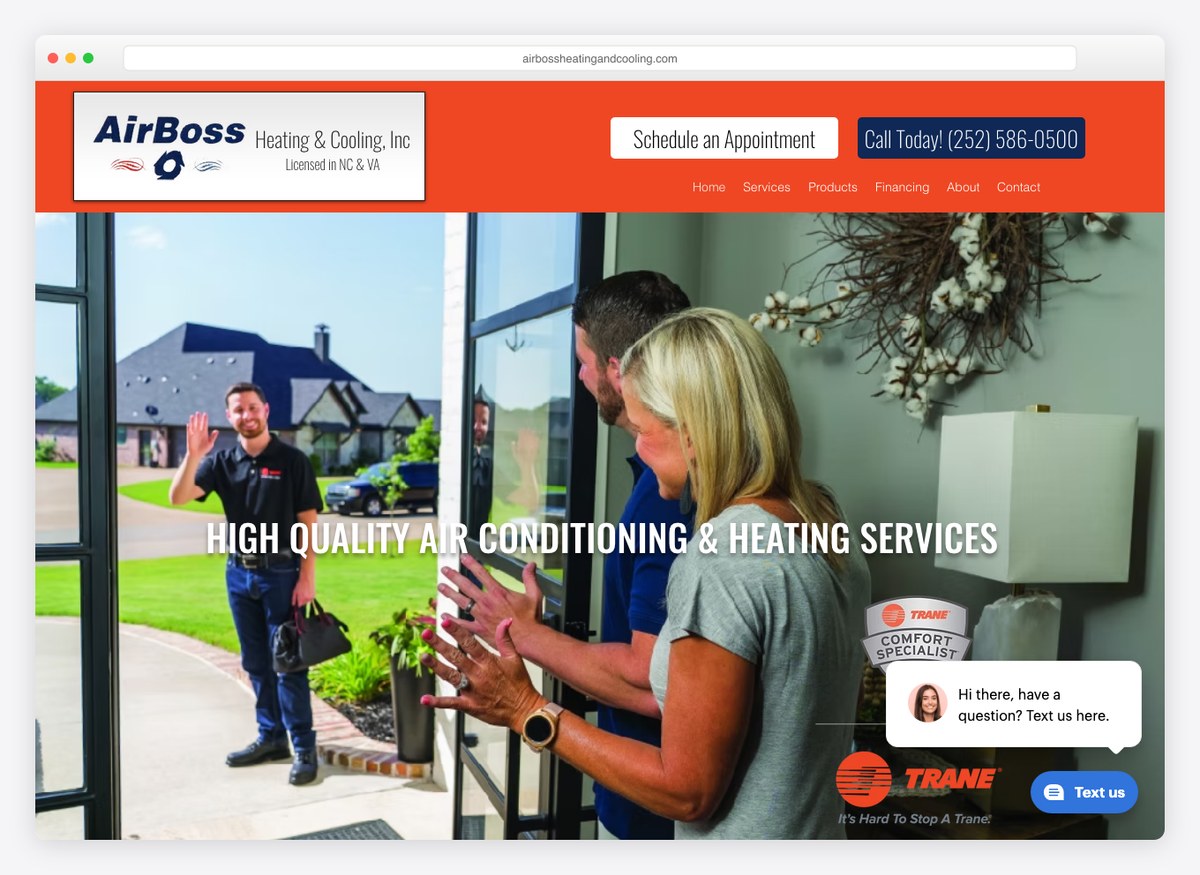 AirBoss Heating & Cooling HVAC website homepage