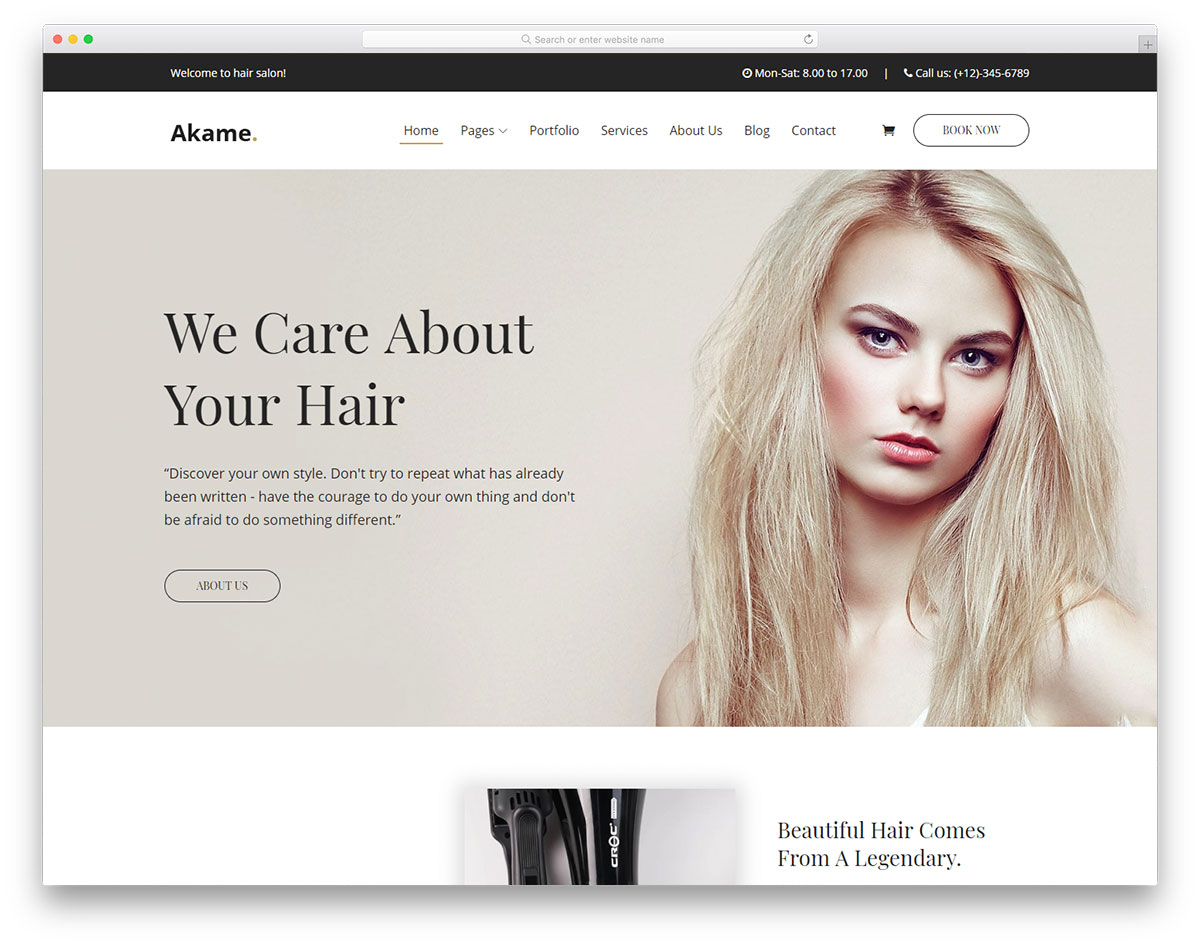 akame - hair salon website design