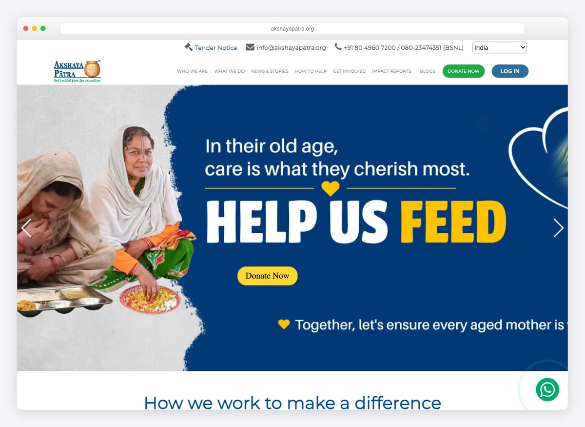 Akshaya Patra charity website homepage