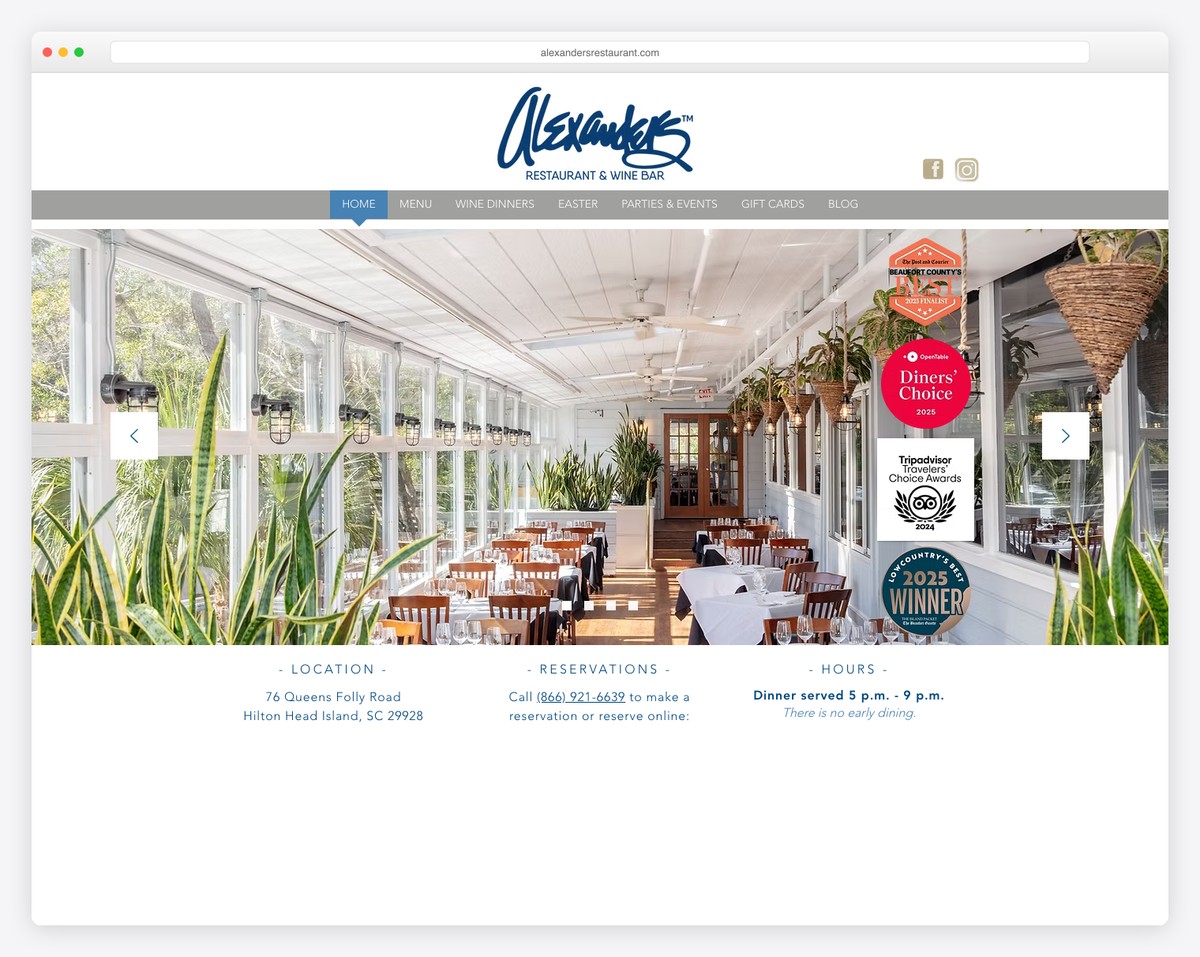 alexander's restaurant & wine bar website example