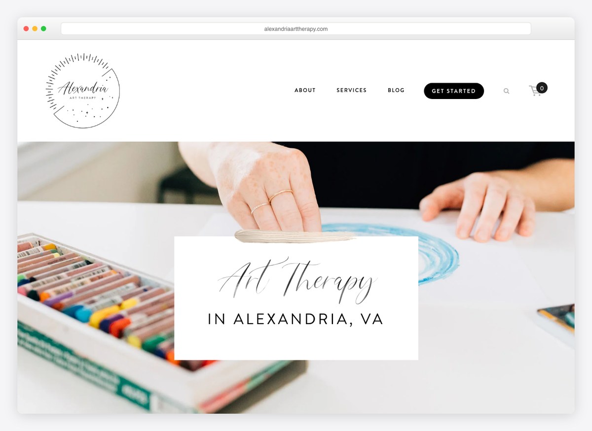 Alexandria Art Therapy therapist website homepage