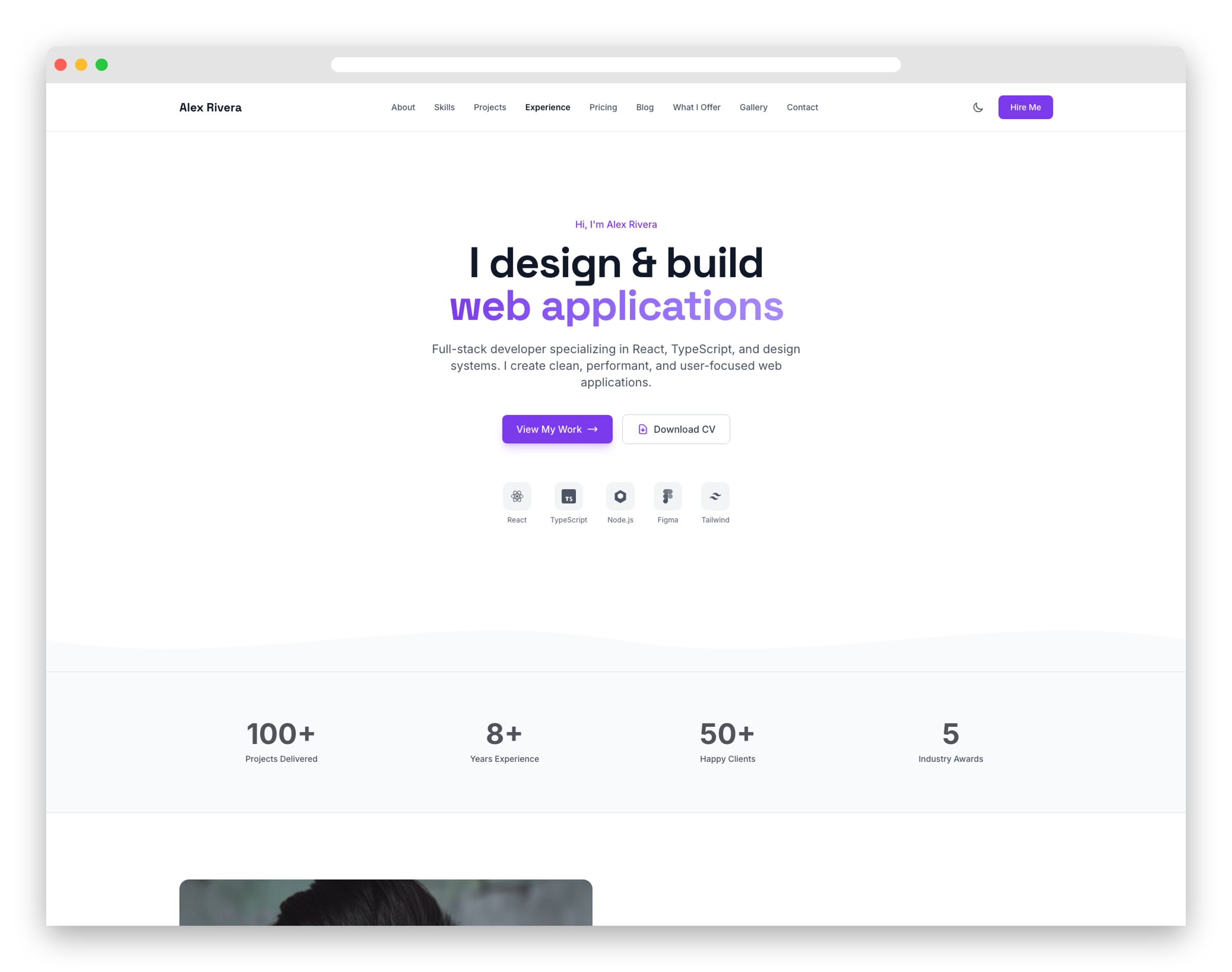 Alex Rivera - Tailwind CSS Personal Portfolio Landing Page Template