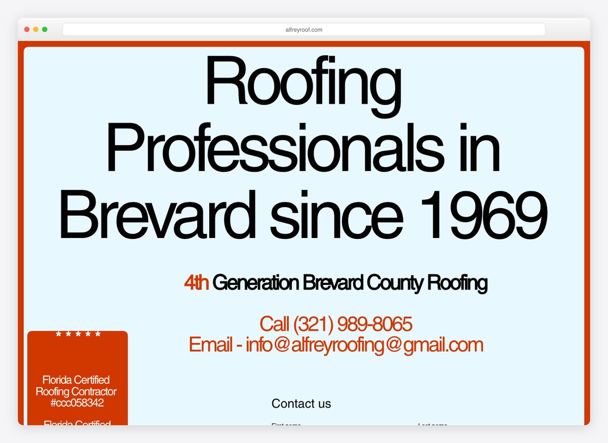 Alfrey Roofing roofing company website homepage