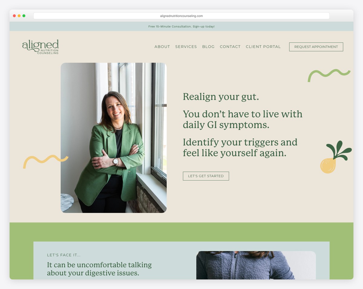 aligned nutrition counseling website example