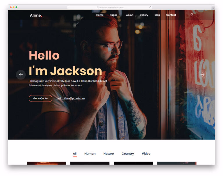 Alime portfolio website template screenshot