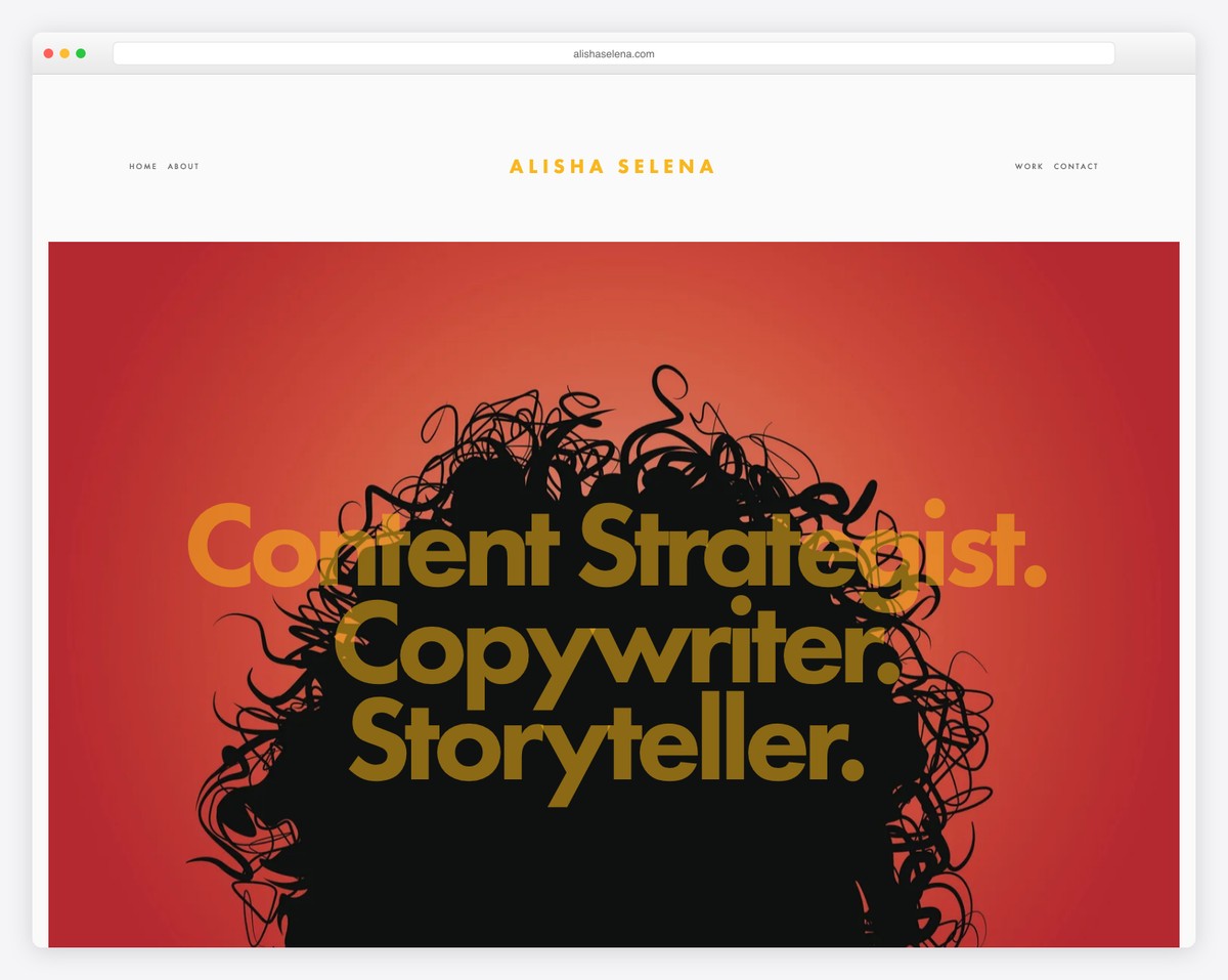 alisha selena Copywriter resume website
