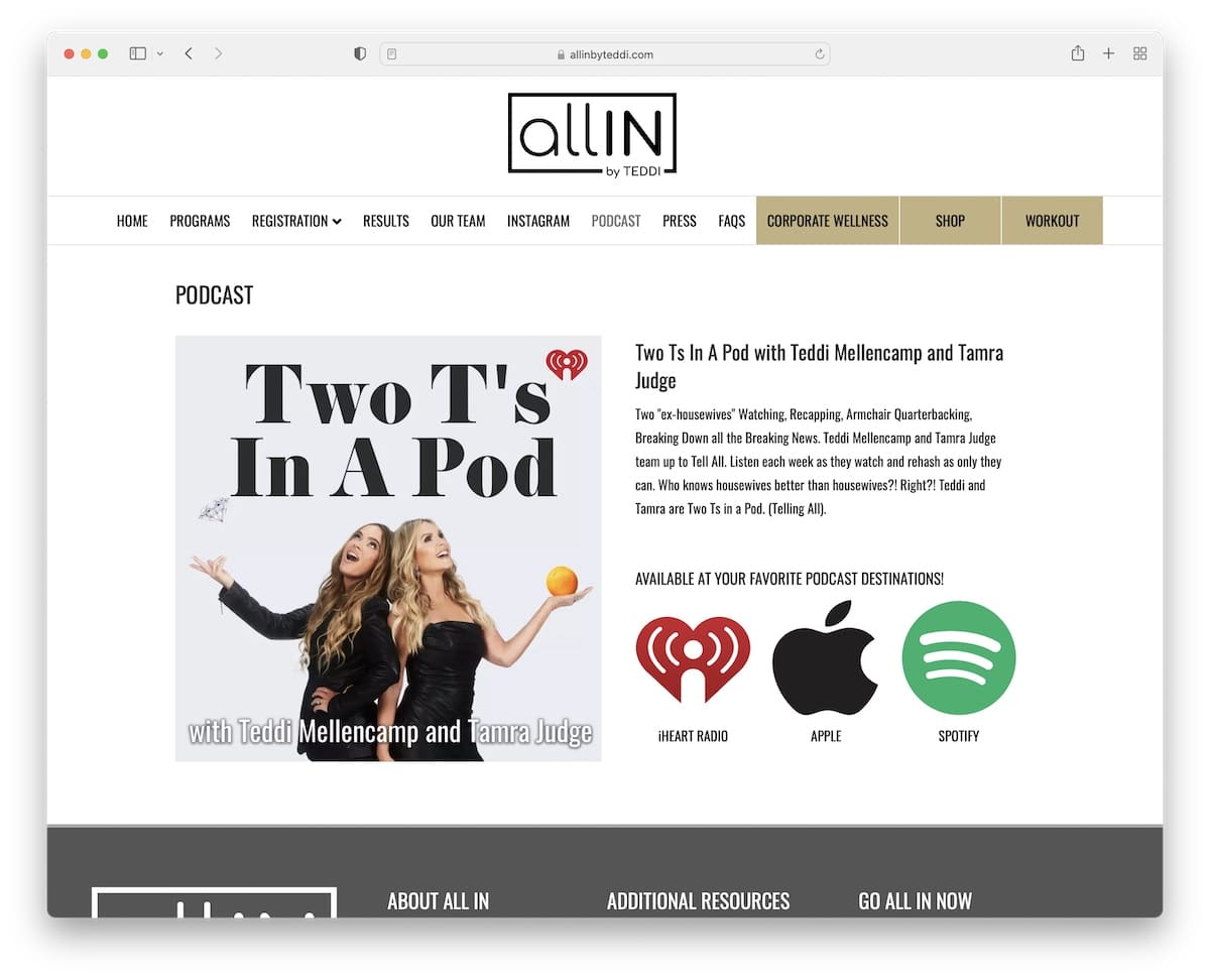 all in by teddi podcast website