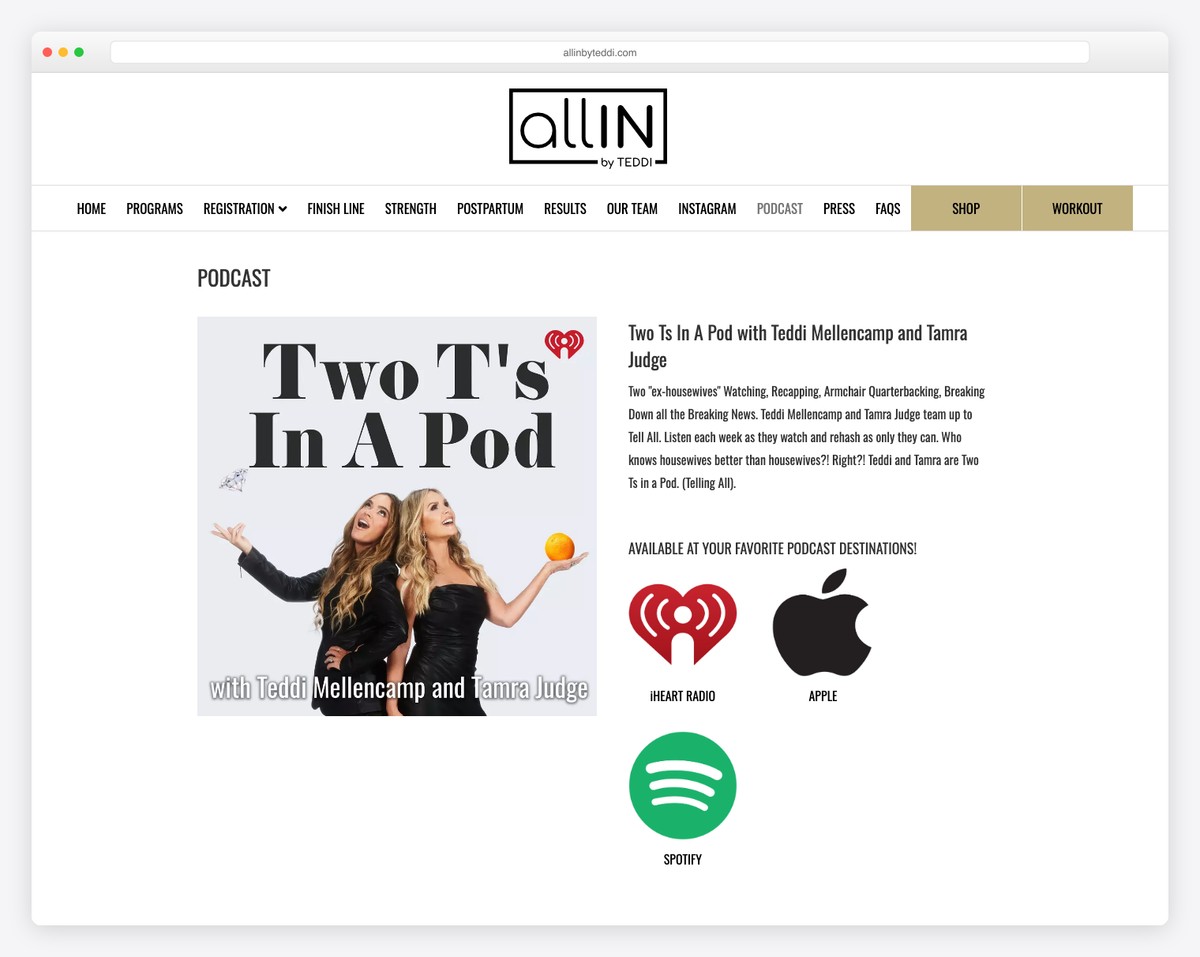 all in by teddi podcast website