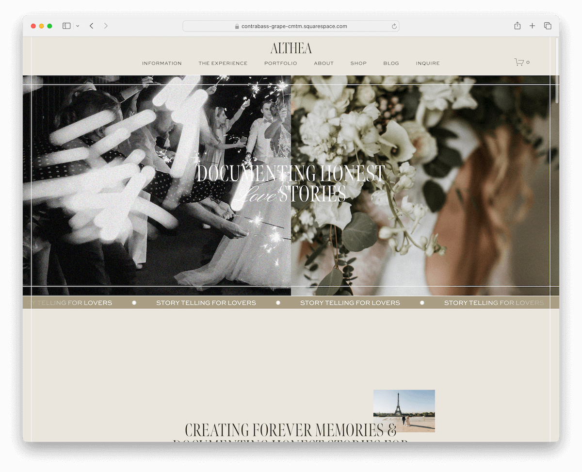 althea squarespace wedding photographer template