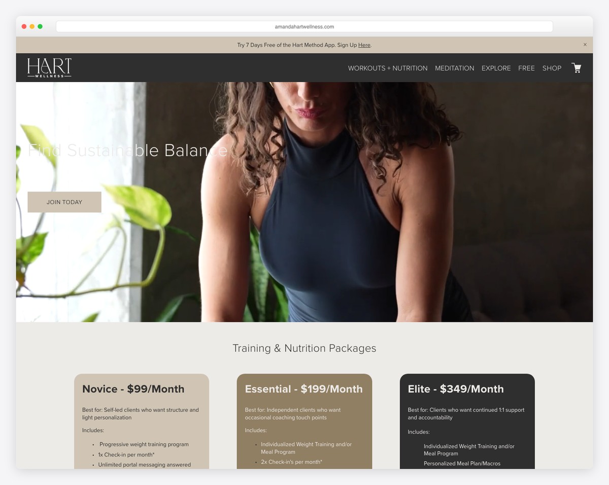amanda hart wellness coaching squarespace website example