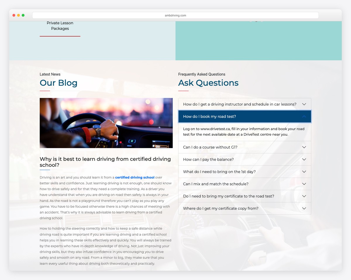 amb driving school website example