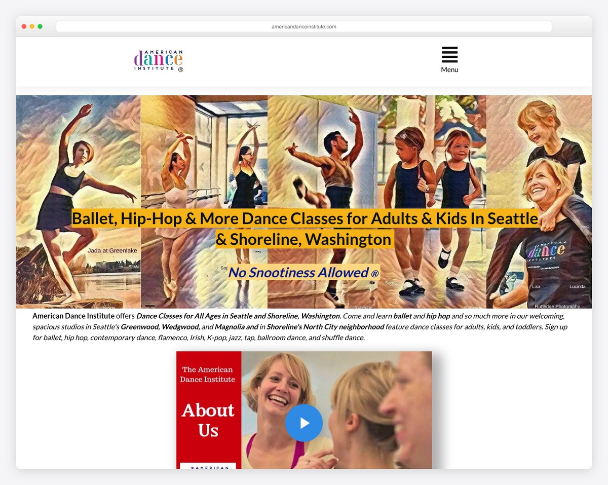 american dance institute website example