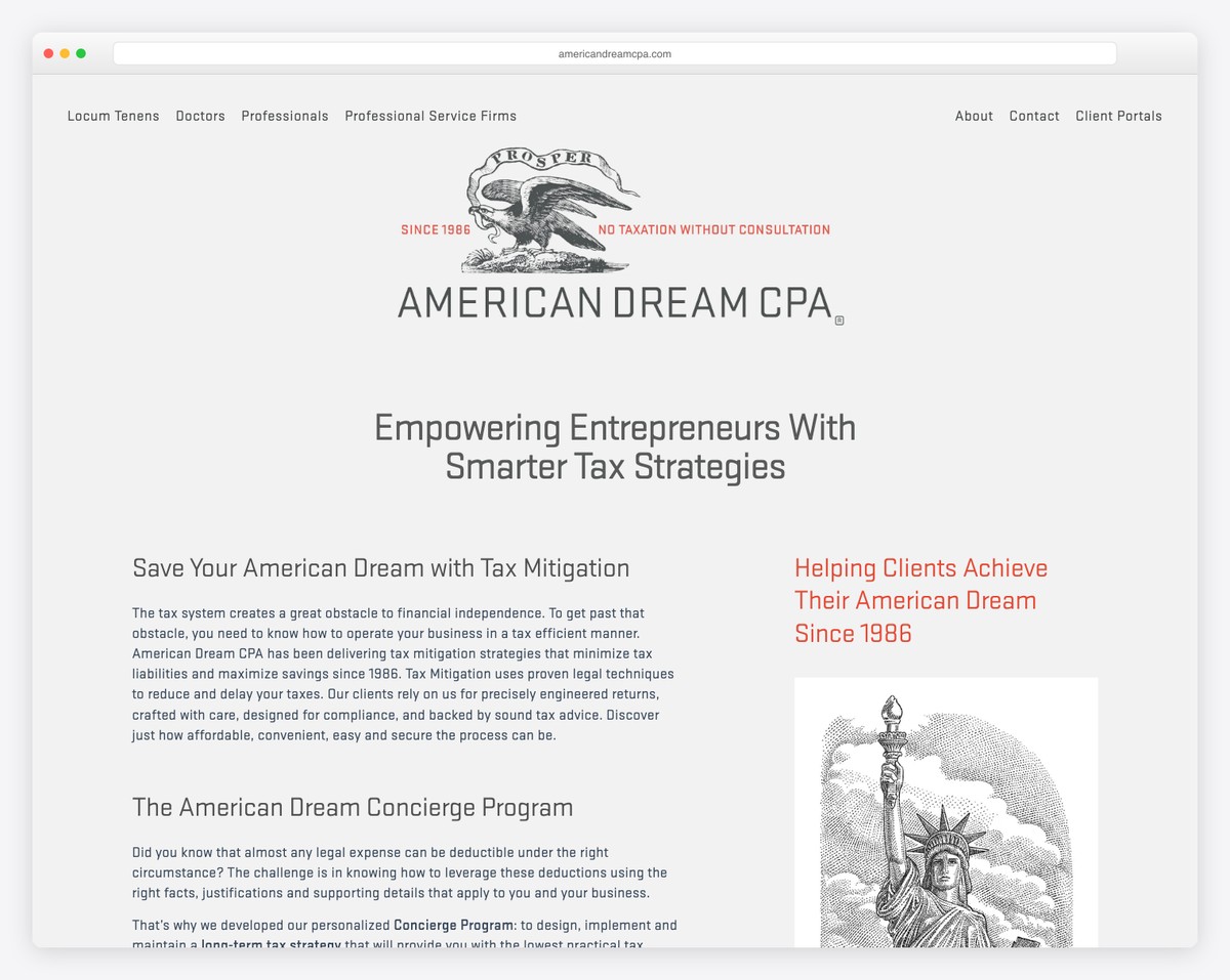 american dream cpa website example