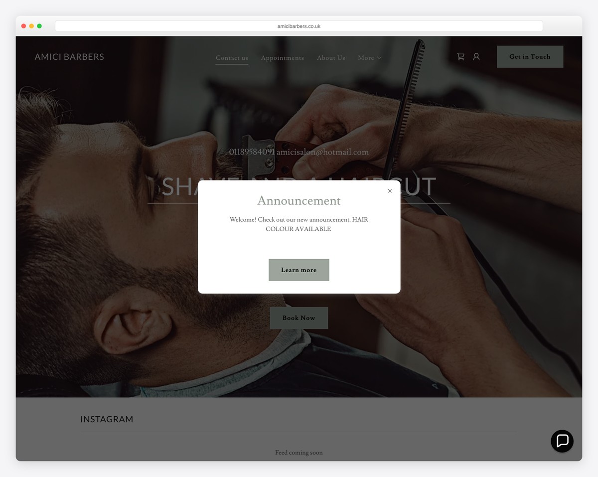 amici barbers godaddy website example