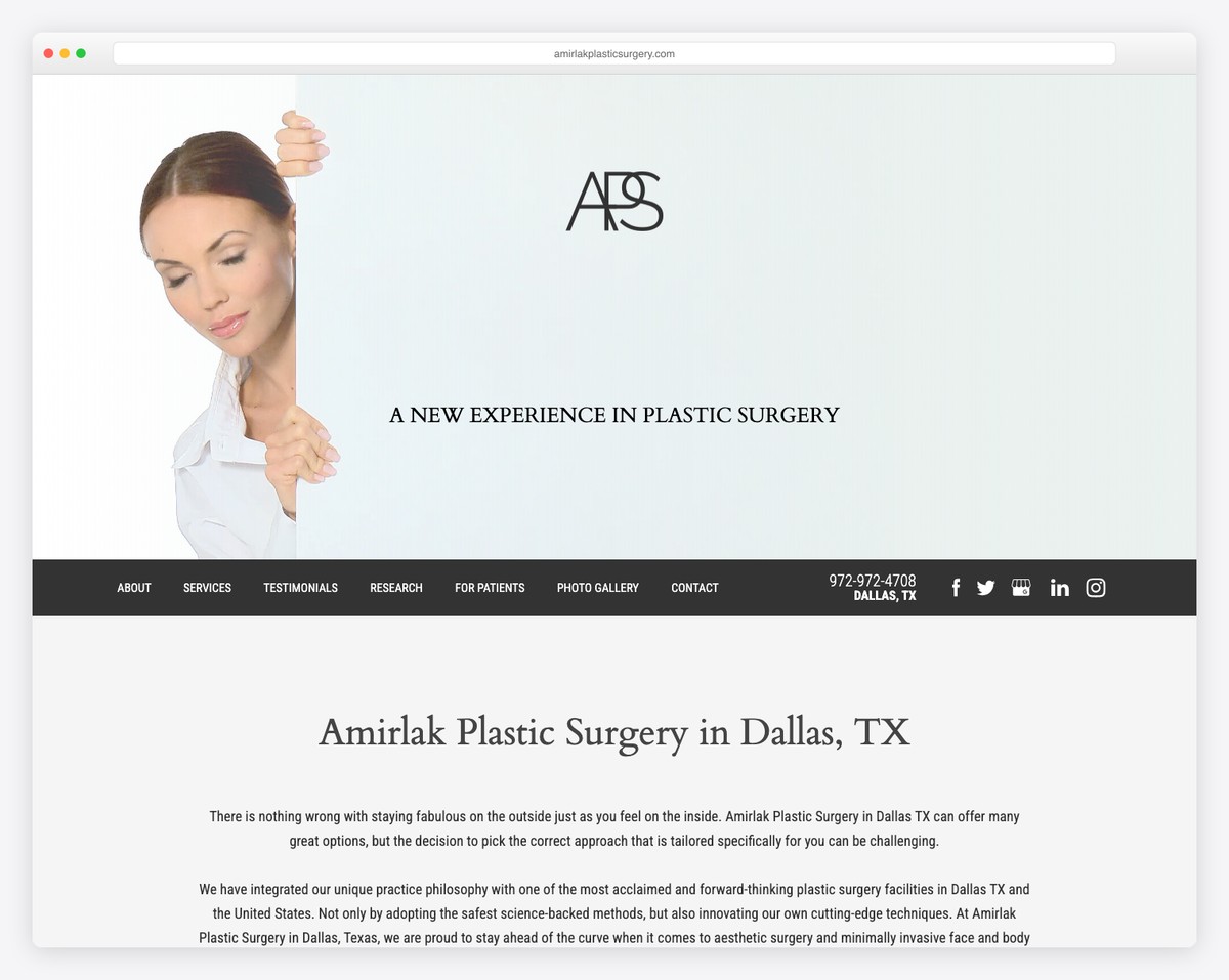 amirlak plastic surgery website example