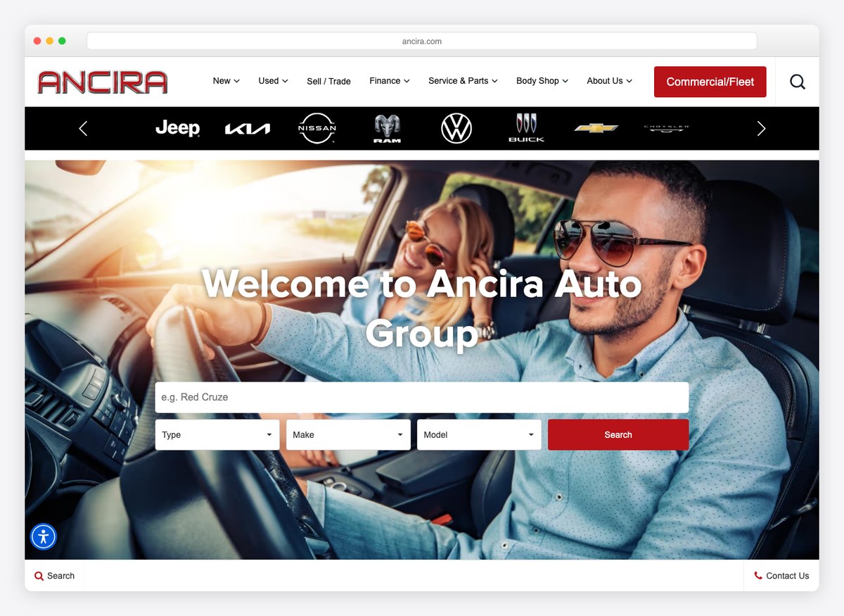 Ancira Auto Group car dealer website homepage