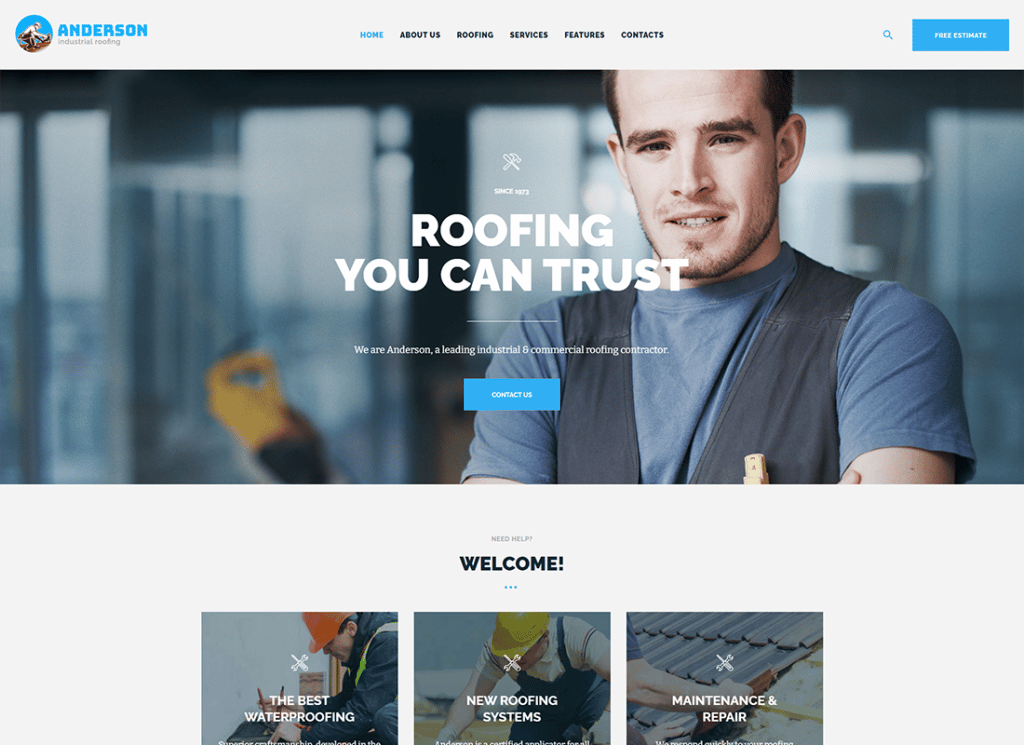 Anderson | Industrial Roofing Services Construction WordPress Theme