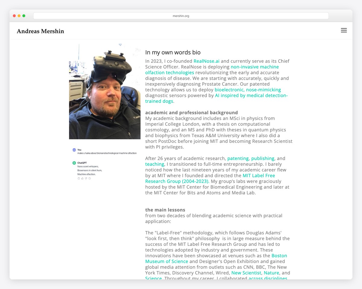andreas mershin about page example