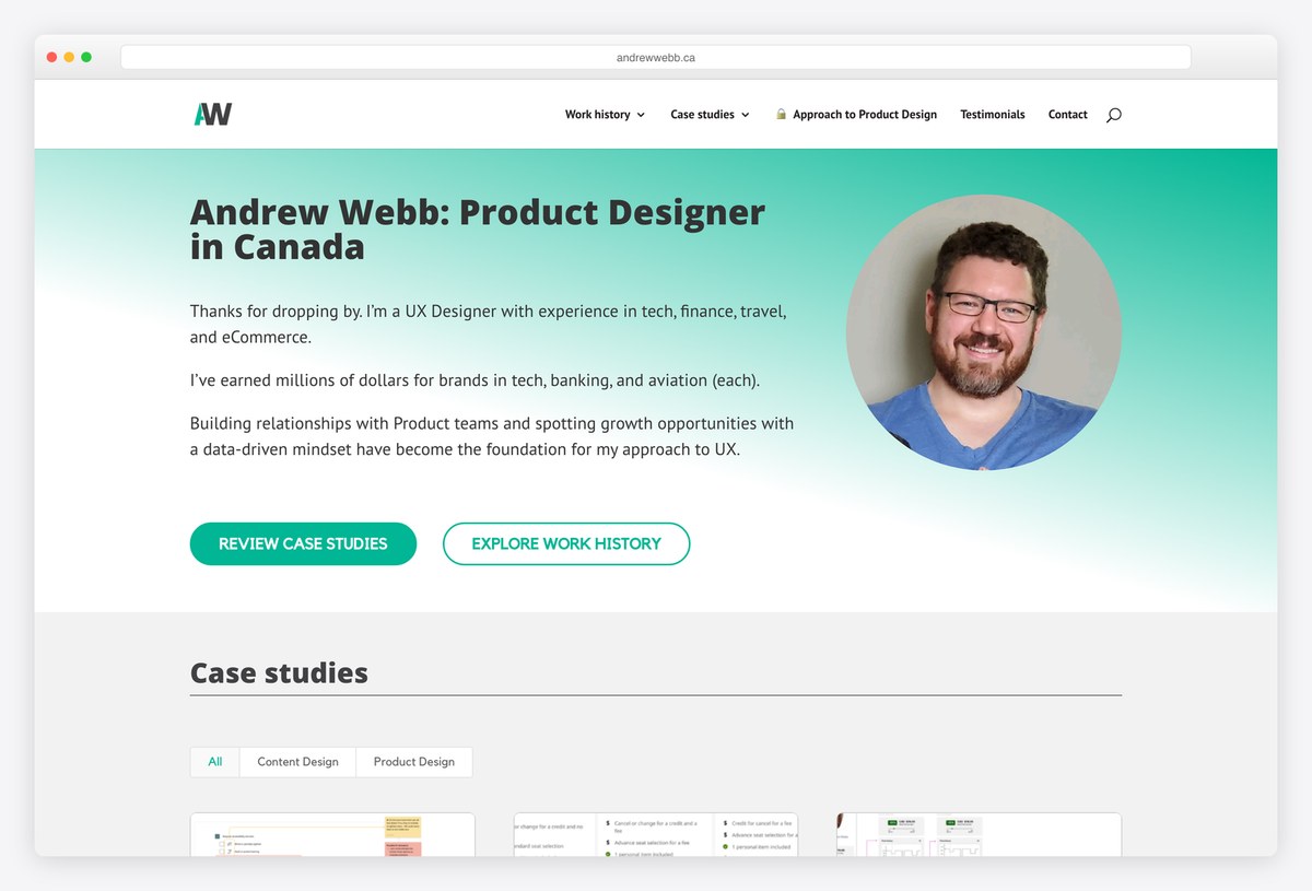 Andrew Webb UX portfolio website