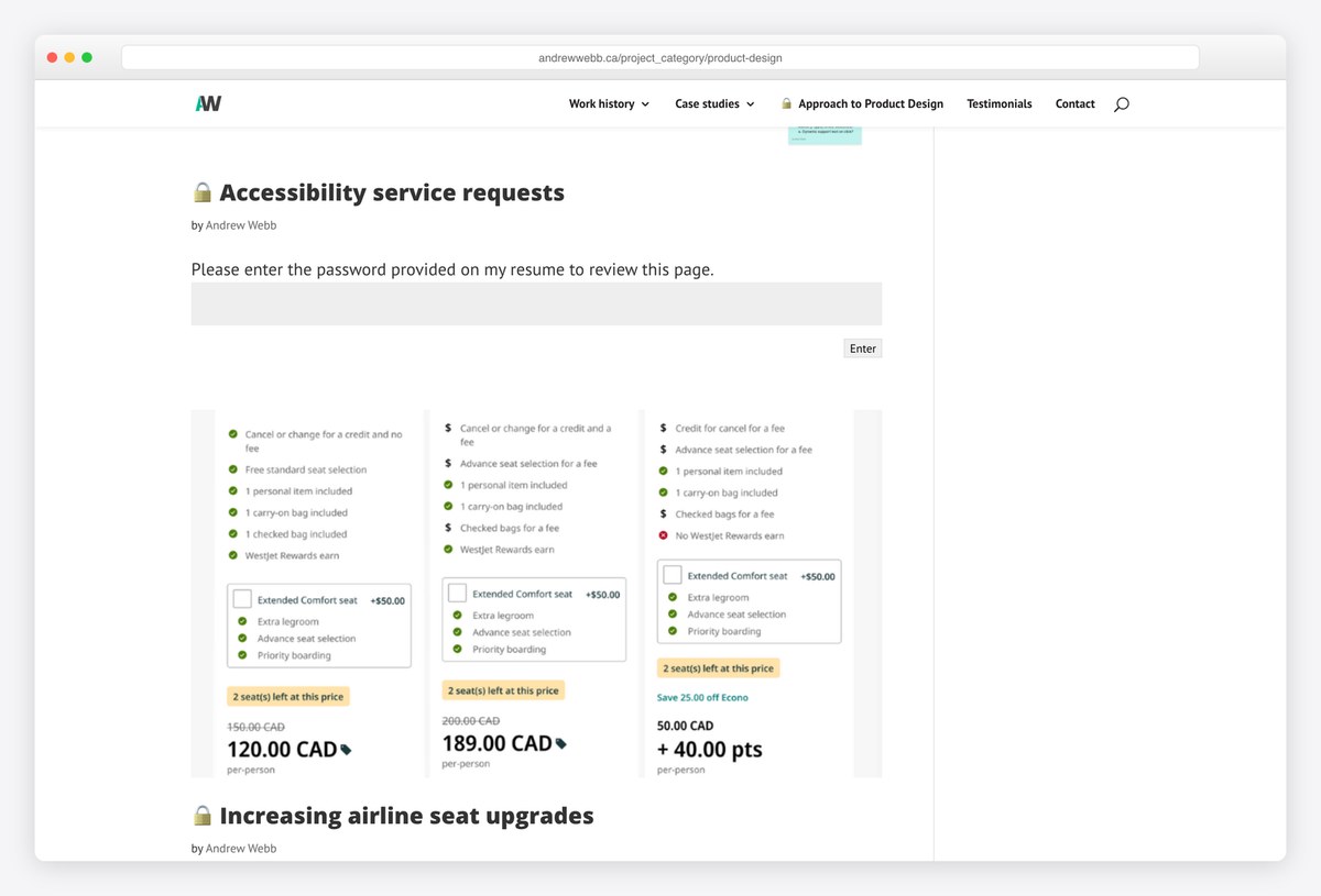 Andrew Webb's product design case studies, two of them password protected