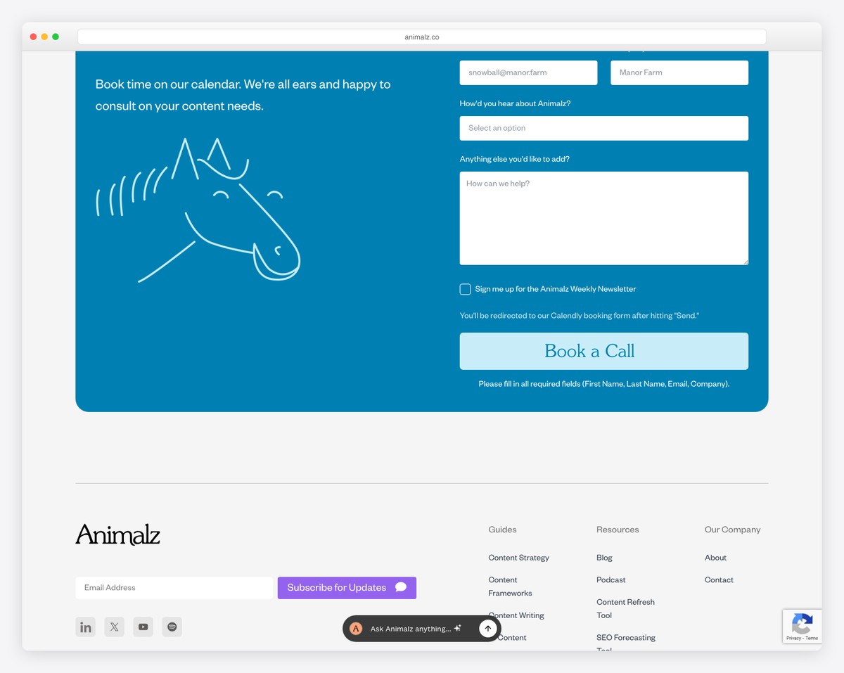 animalz website example