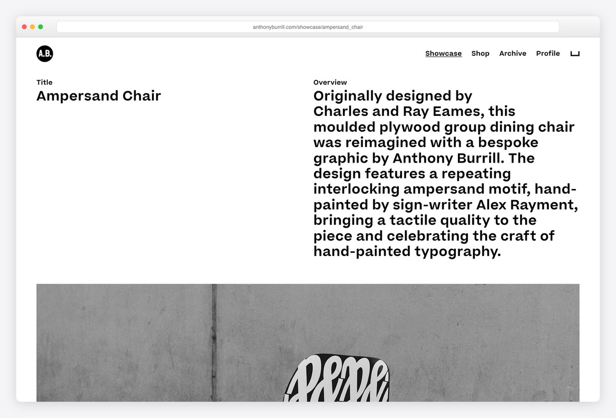 Anthony Burrill's Ampersand Chair showcase page
