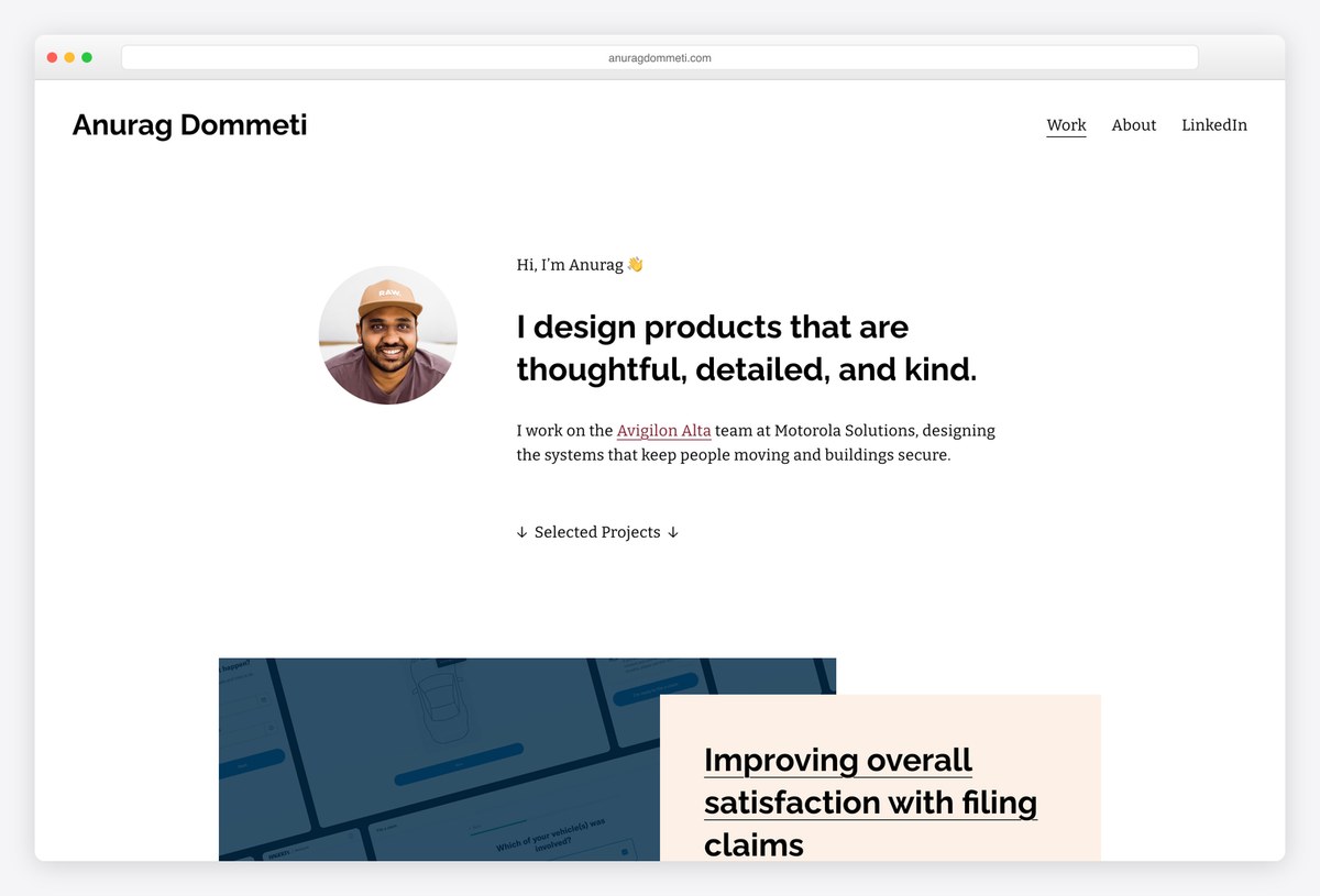 Anurag Dommeti UX portfolio website