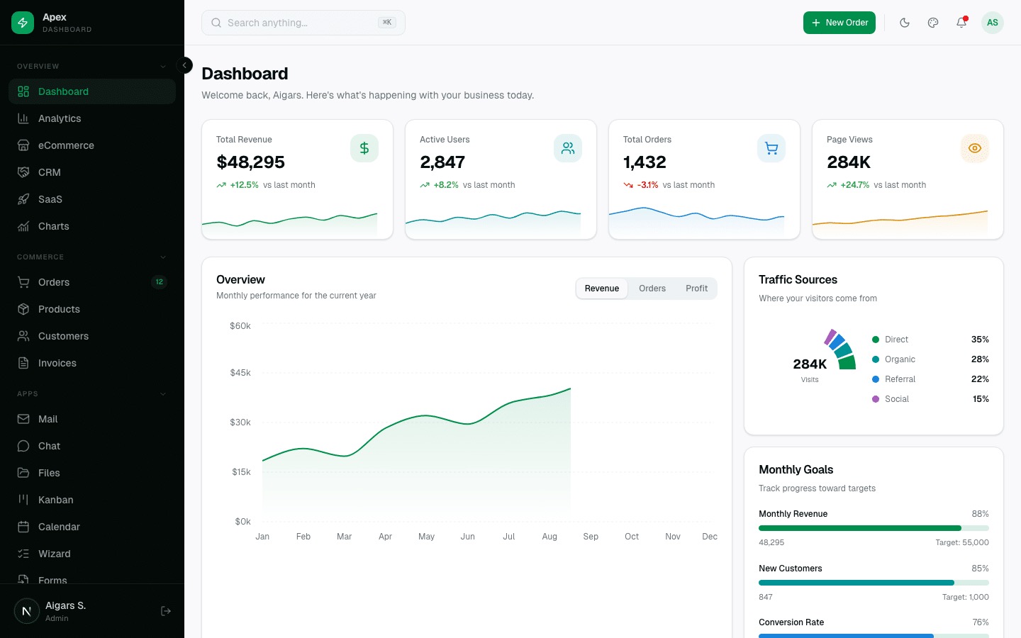 Apex Dashboard - Free Next.js 16 Admin Dashboard Template with Shadcn UI and Tailwind CSS