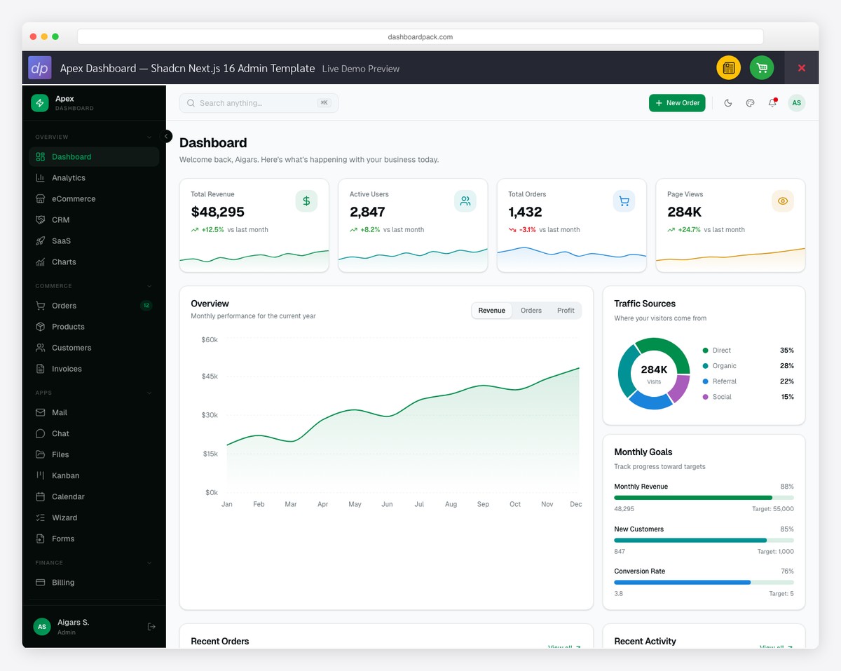 Apex Dashboard - Free Next.js Tailwind CSS Admin Template with shadcn/ui